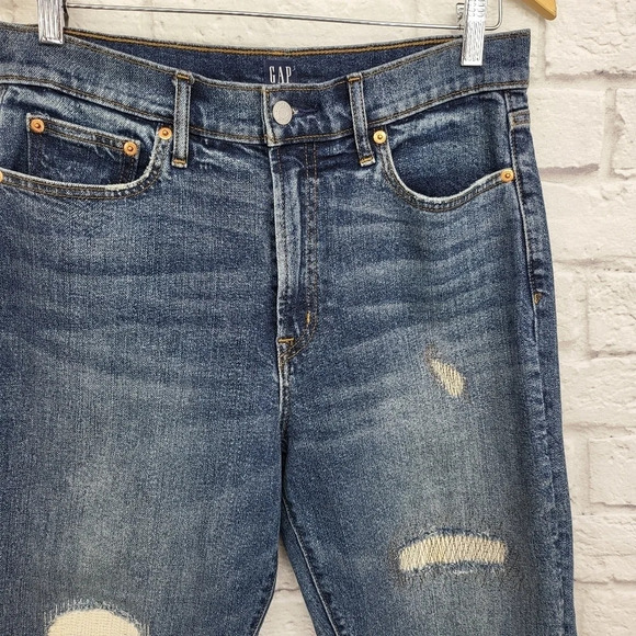 GAP Denim Distressed High Rise Straight Jeans Sz 29R - Picture 6 of 15